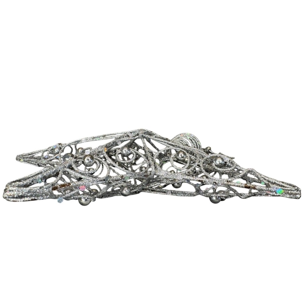 Silver Glitter Filigree Star Christmas Tree Topper Wire Scrollwork Holiday Decor - Picture 6 of 7